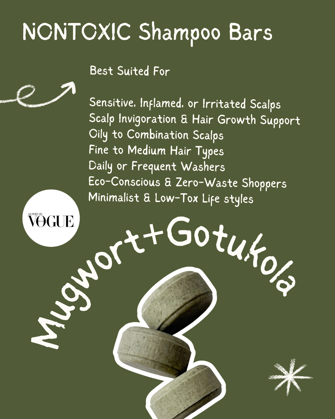 Rice protein Shampoo Bar-Mugwort+Gotu Kola