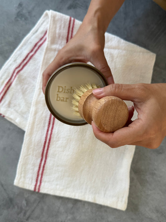 Non-toxic Solid Dish Soap in a Granite Gray Porcelain Bowl