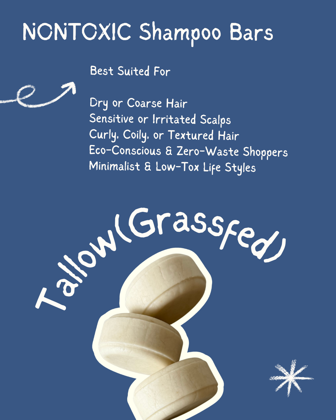 Tallow, Grass Fed Beef, Unscented-Zero Waste Shampoo Bar