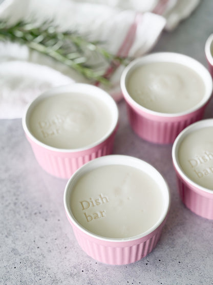 Non-toxic Solid Dish Soap in a Pink Ramekin Bowl