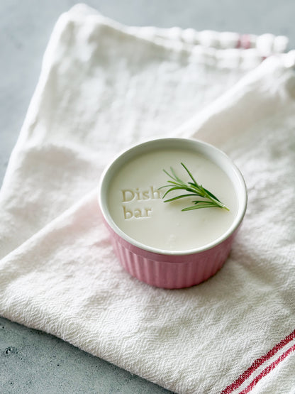 Non-toxic Solid Dish Soap in a Pink Ramekin Bowl