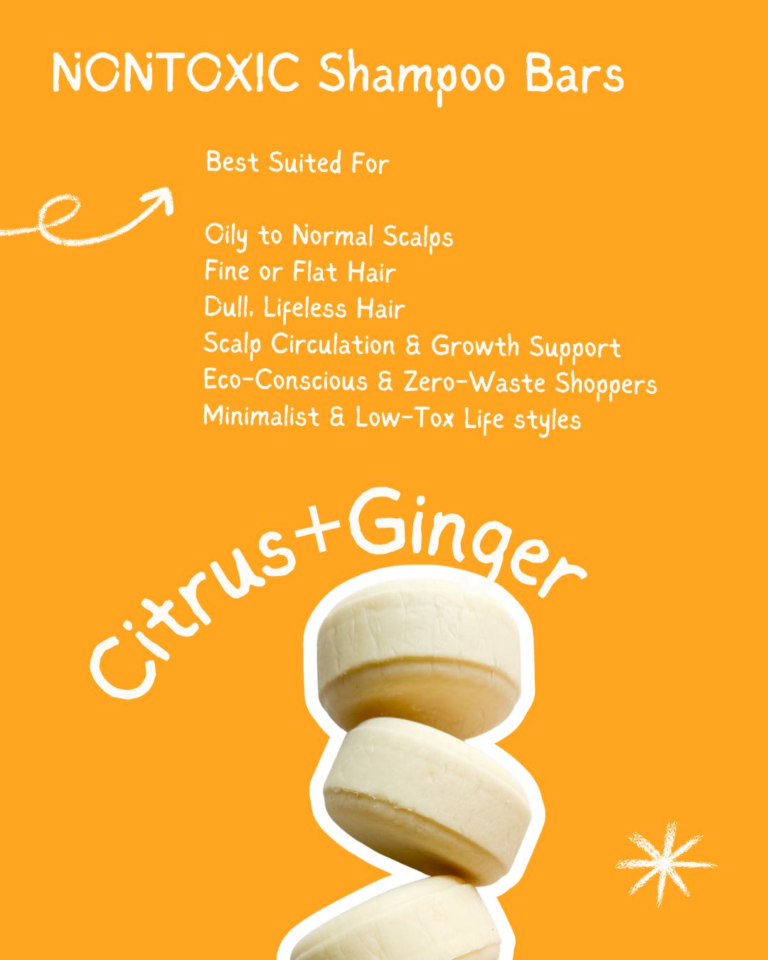 Rice protein Shampoo Bar-Citrus+Ginger