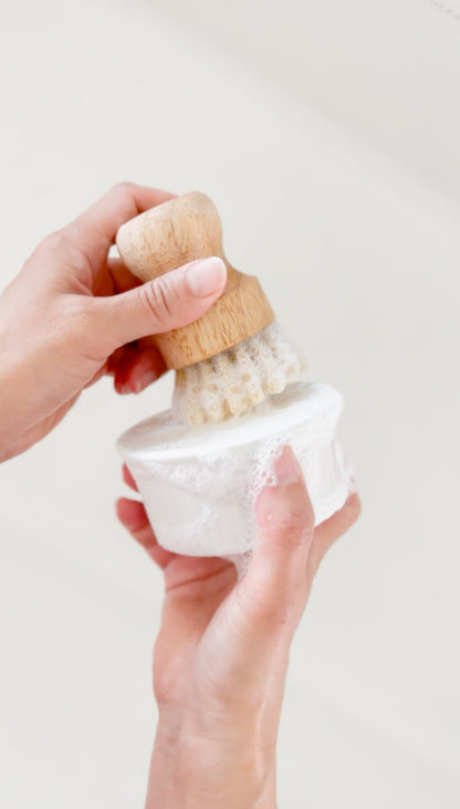 Non-toxic Solid Dish Soap in a White Ramekin Bowl