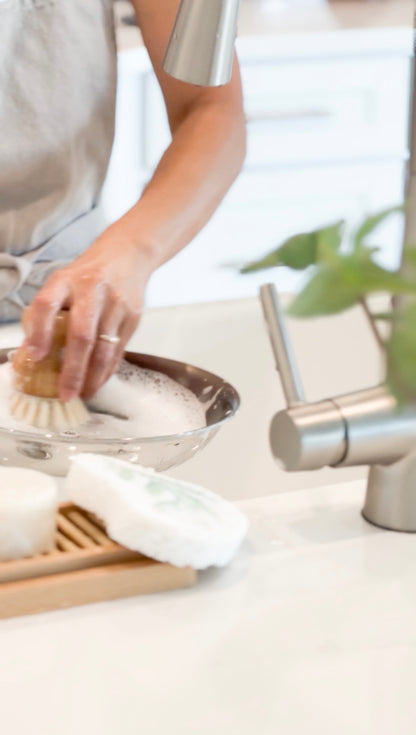 Non-toxic Solid Dish Soap in a Granite Gray Porcelain Bowl